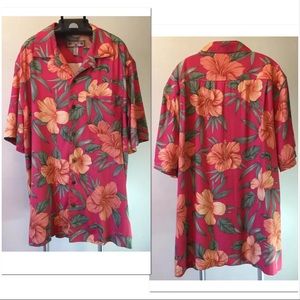 Caribbean Joe Hawaiian Shirt Coral & Floral Orange